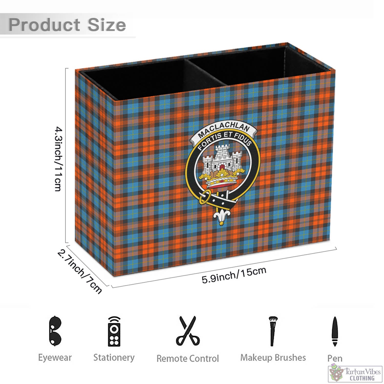 Tartan Vibes Clothing MacLachlan Ancient Tartan Pen Holder with Family Crest