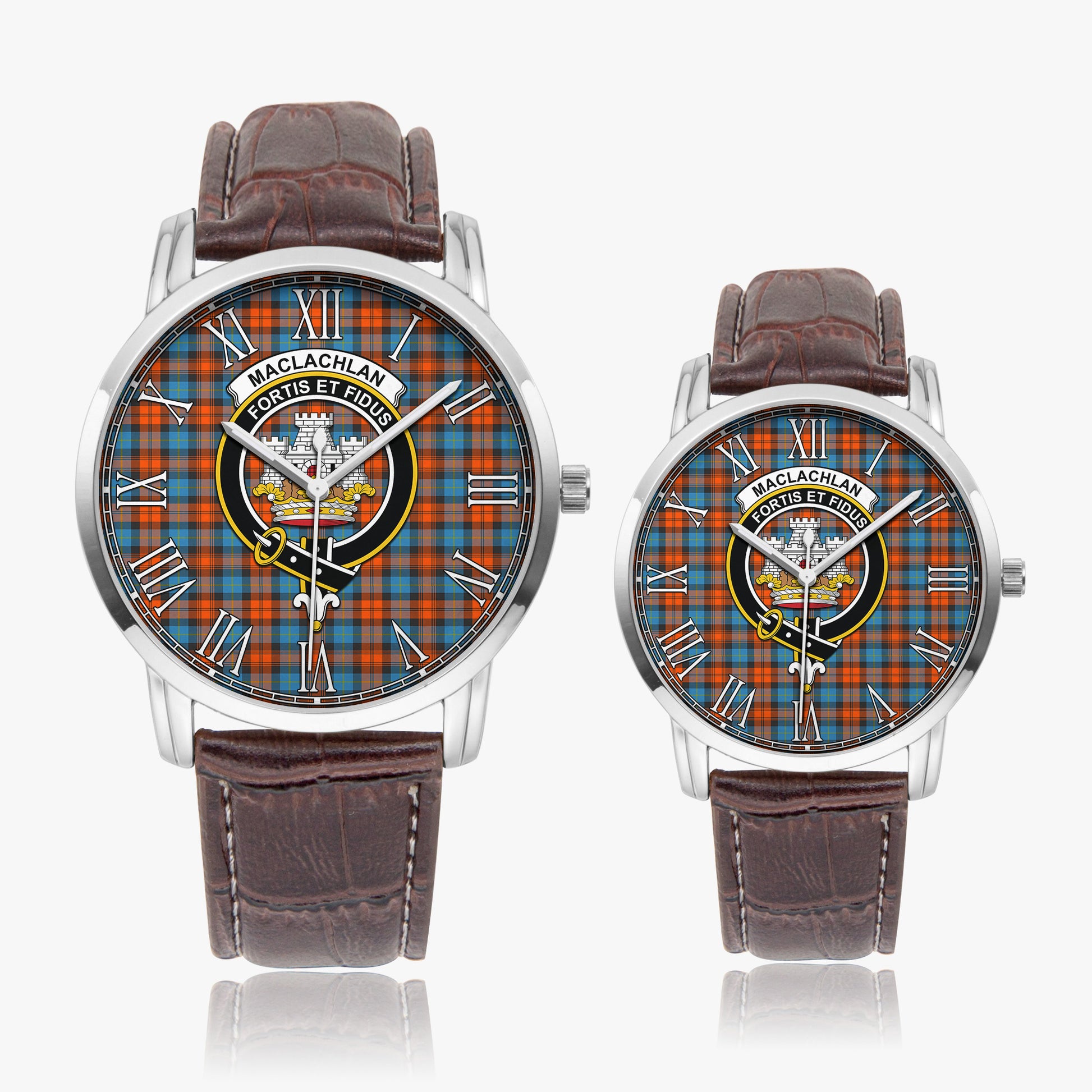 MacLachlan Ancient Tartan Family Crest Leather Strap Quartz Watch - Tartanvibesclothing