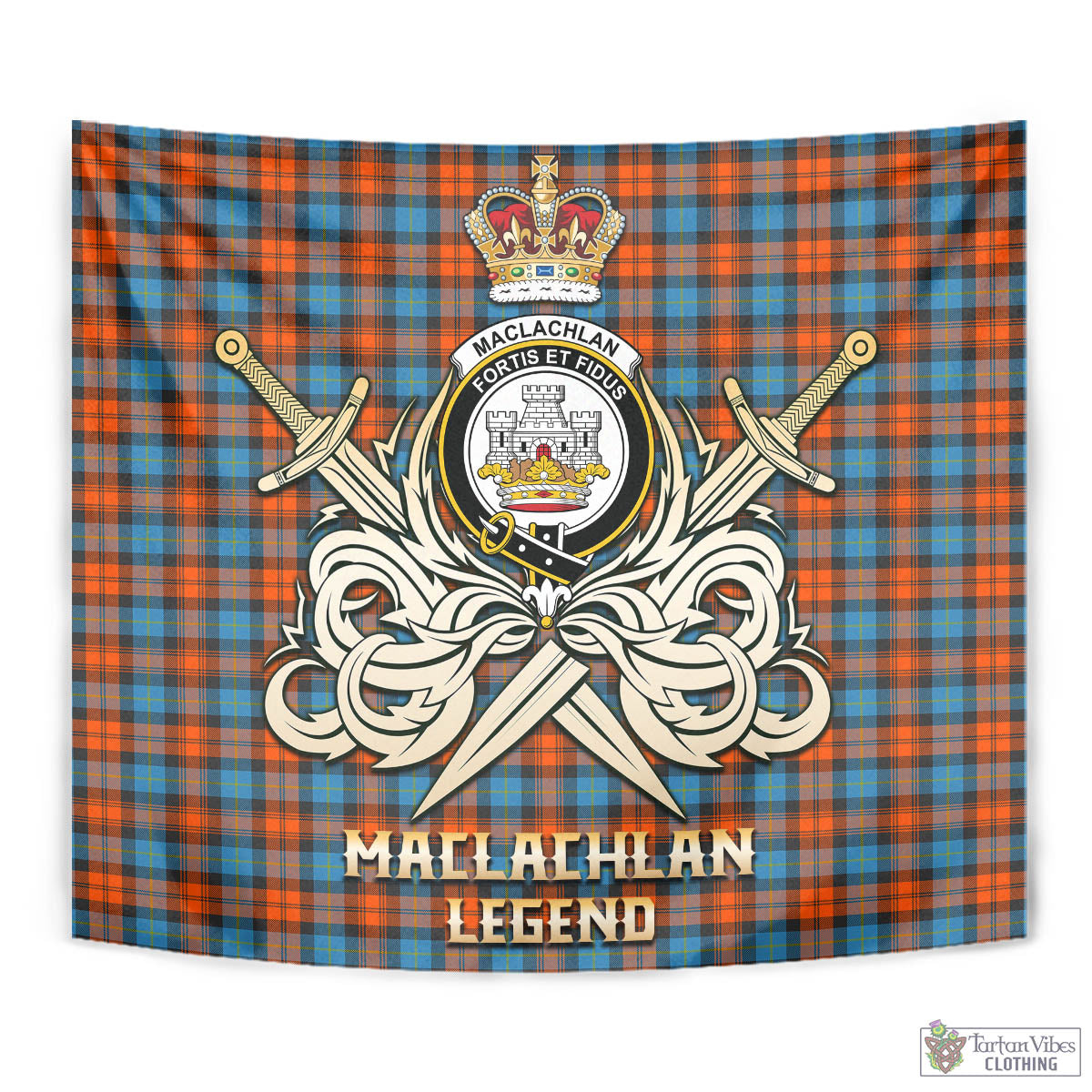 Tartan Vibes Clothing MacLachlan Ancient Tartan Tapestry with Clan Crest and the Golden Sword of Courageous Legacy