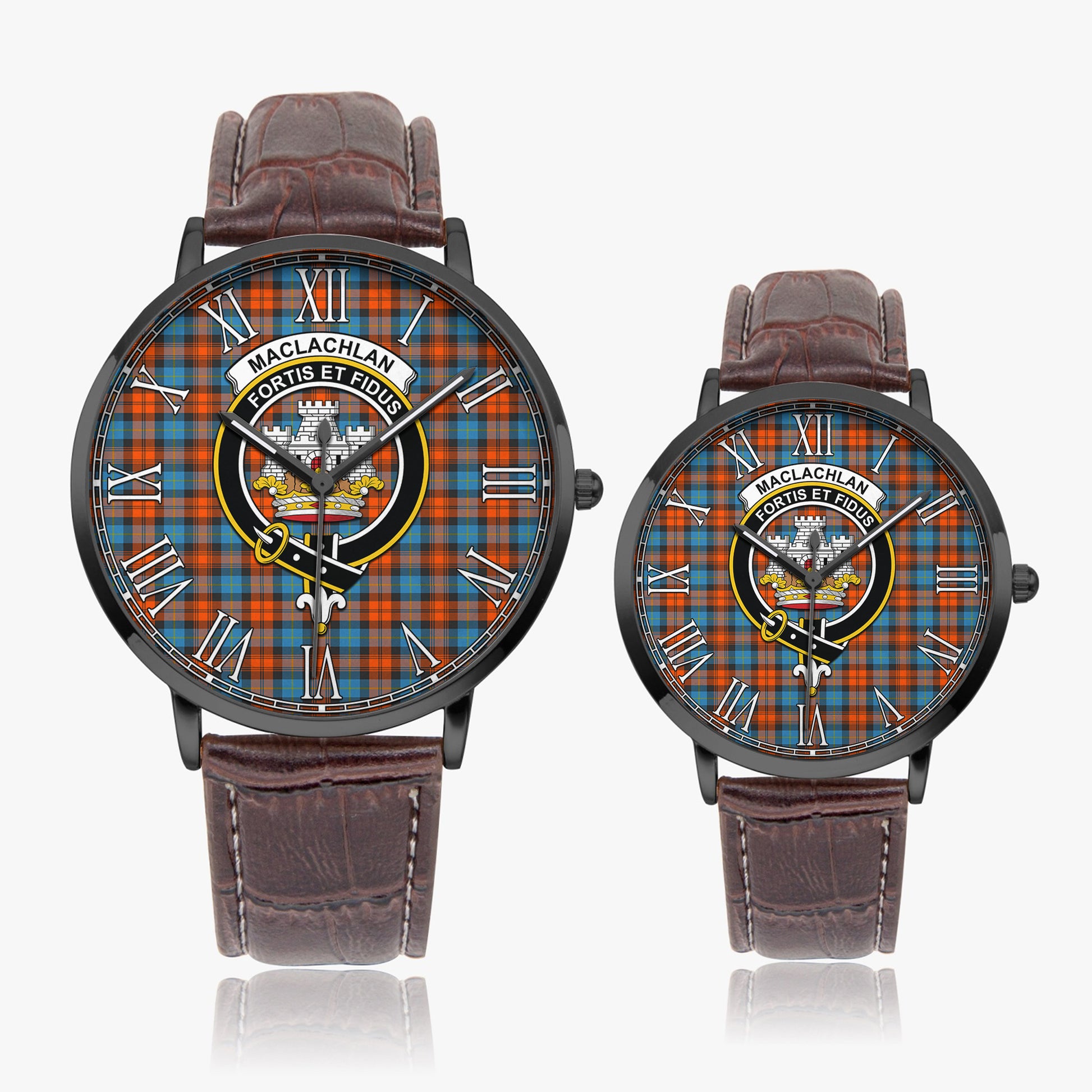 MacLachlan Ancient Tartan Family Crest Leather Strap Quartz Watch - Tartanvibesclothing