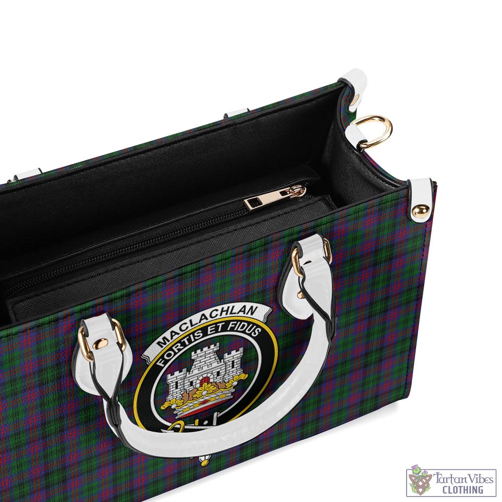 Tartan Vibes Clothing MacLachlan Hunting Tartan Luxury Leather Handbags with Family Crest