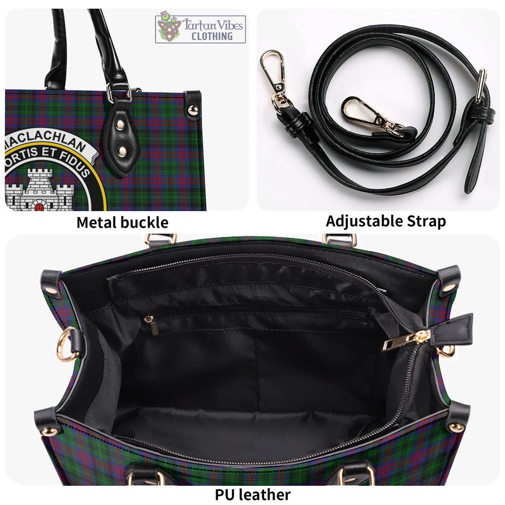 Tartan Vibes Clothing MacLachlan Hunting Tartan Luxury Leather Handbags with Family Crest