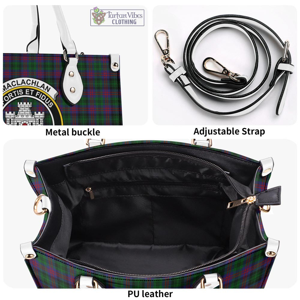 Tartan Vibes Clothing MacLachlan Hunting Tartan Luxury Leather Handbags with Family Crest