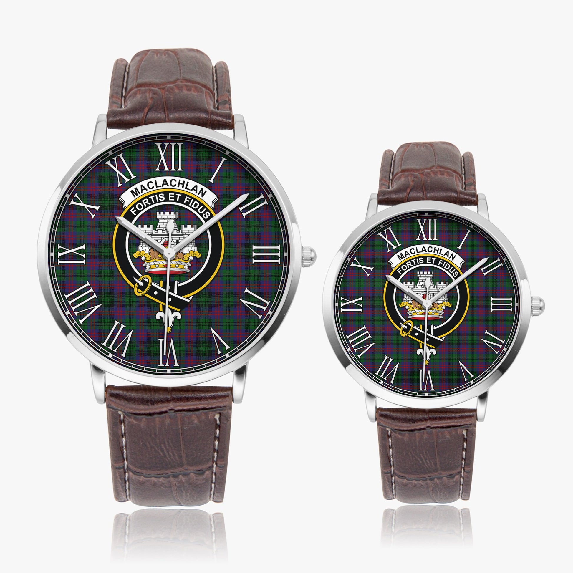 MacLachlan Hunting Tartan Family Crest Leather Strap Quartz Watch - Tartanvibesclothing