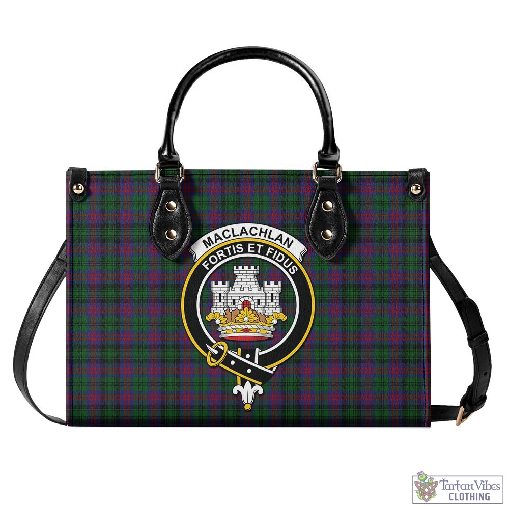 Tartan Vibes Clothing MacLachlan Hunting Tartan Luxury Leather Handbags with Family Crest