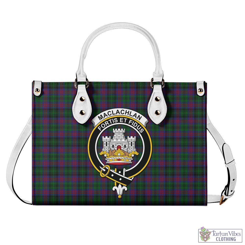 Tartan Vibes Clothing MacLachlan Hunting Tartan Luxury Leather Handbags with Family Crest