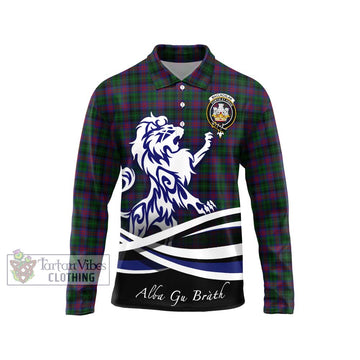 MacLachlan Hunting Tartan Long Sleeve Polo Shirt with Alba Gu Brath Regal Lion Emblem