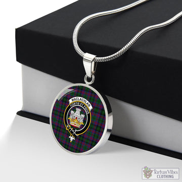 MacLachlan Hunting Tartan Circle Necklace with Family Crest