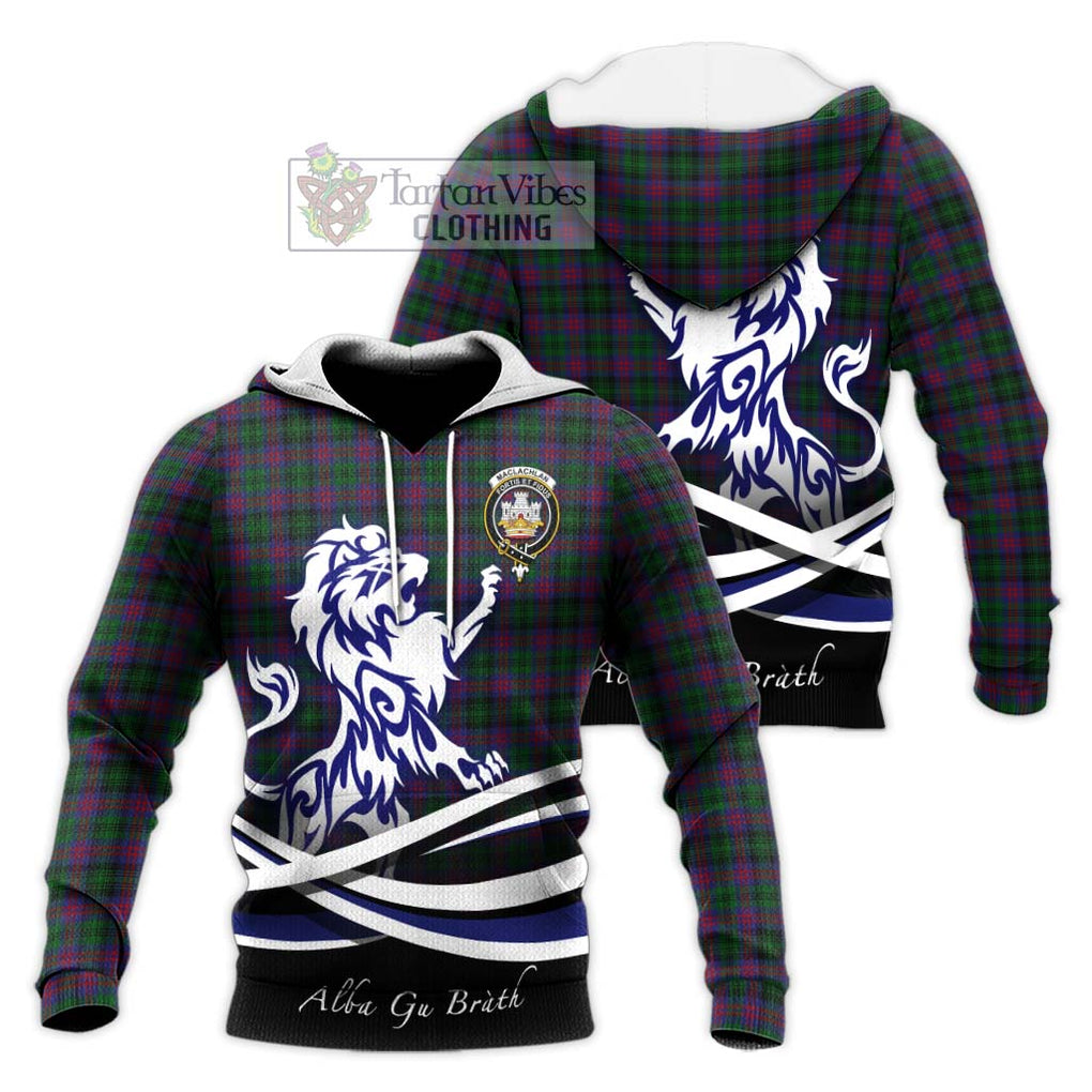 MacLachlan Hunting Tartan Knitted Hoodie with Alba Gu Brath Regal Lion Emblem Unisex Knitted Pullover Hoodie - Tartanvibesclothing Shop