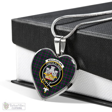 MacLachlan Hunting Tartan Heart Necklace with Family Crest