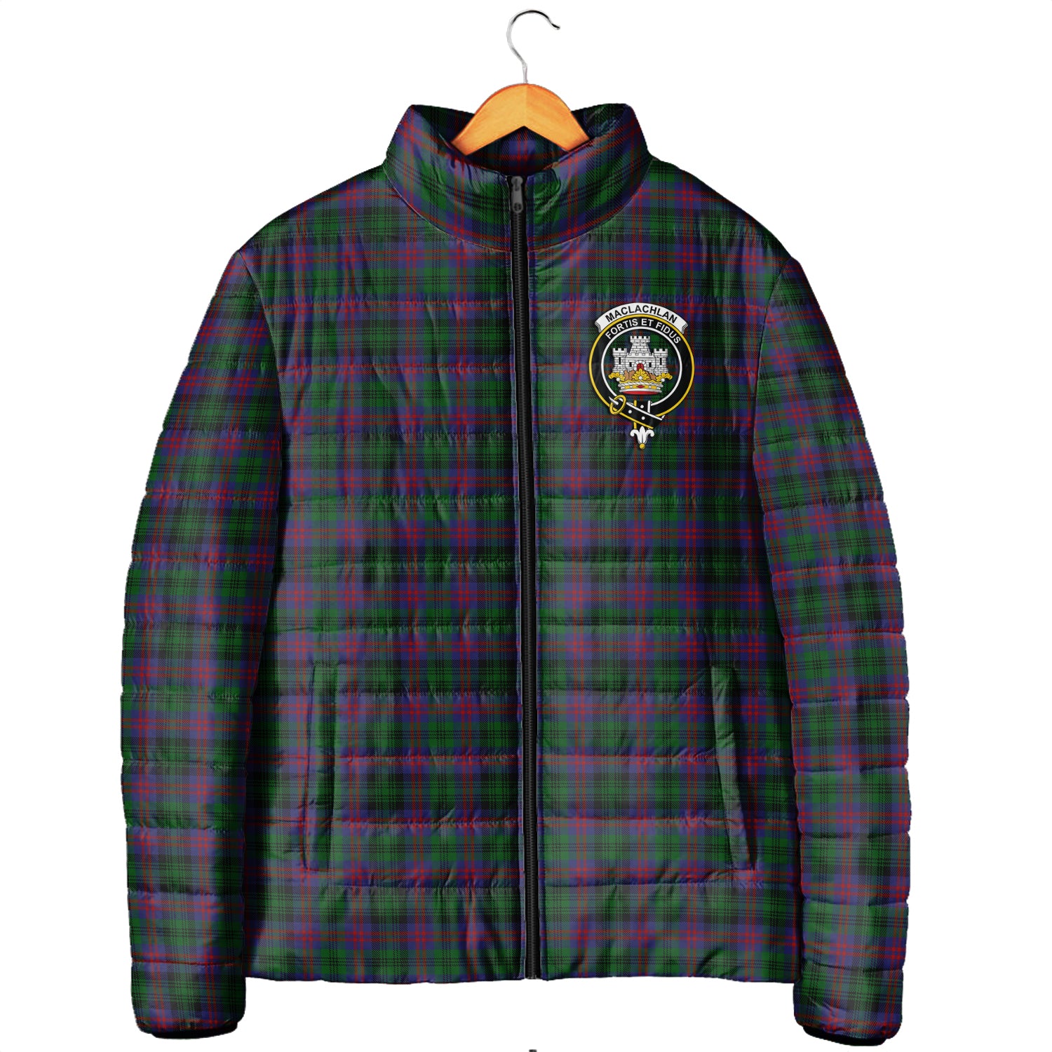 MacLachlan Hunting Tartan Padded Jacket with Family Crest - Tartanvibesclothing