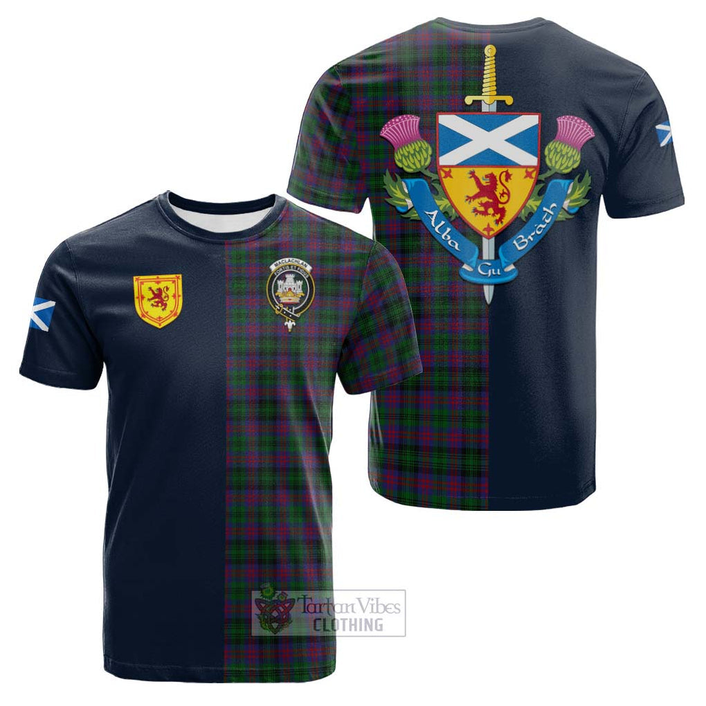 Tartan Vibes Clothing MacLachlan Hunting Tartan Cotton T-shirt with Scottish Lion Royal Arm Half Style