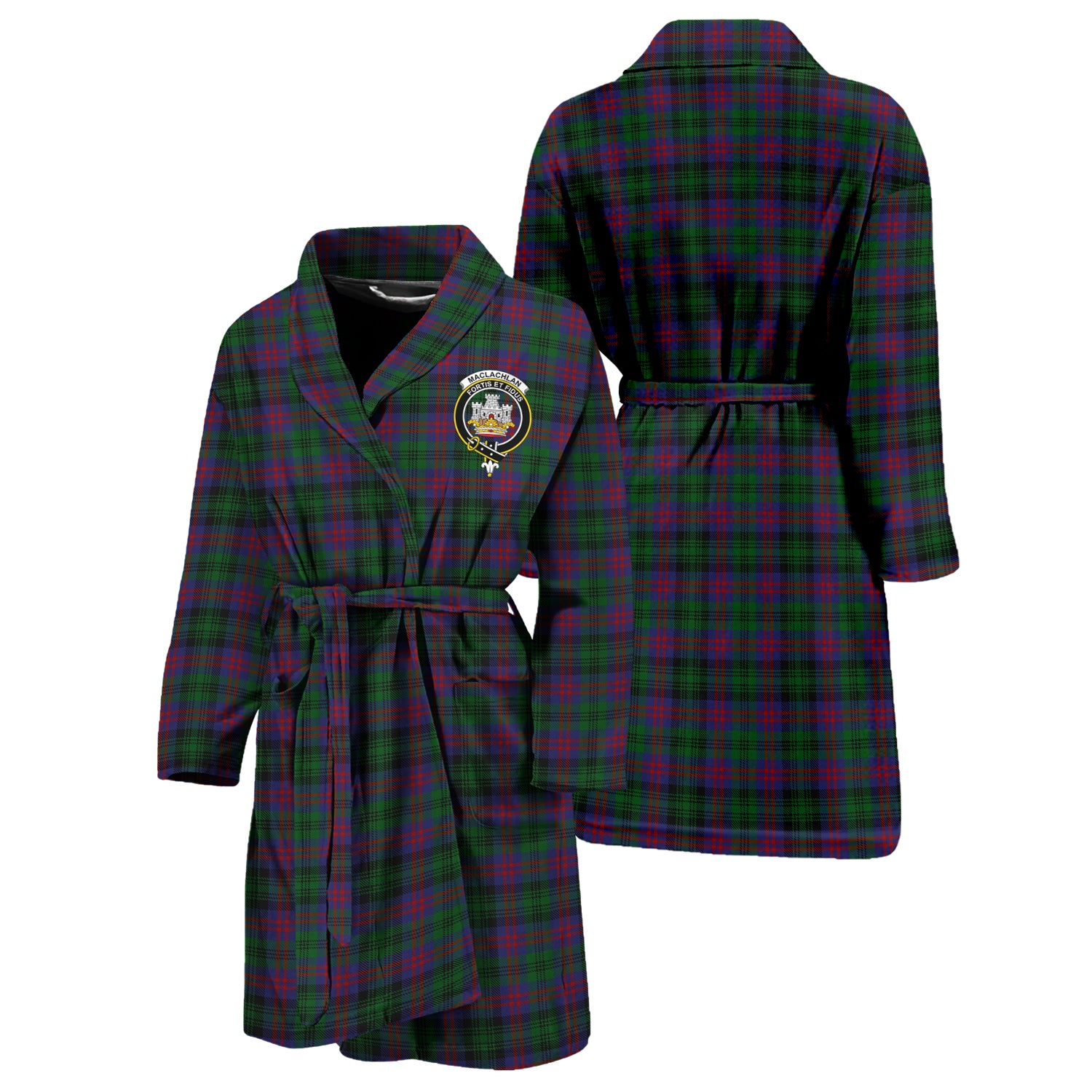 MacLachlan Hunting Tartan Bathrobe with Family Crest Unisex S - Tartan Vibes Clothing