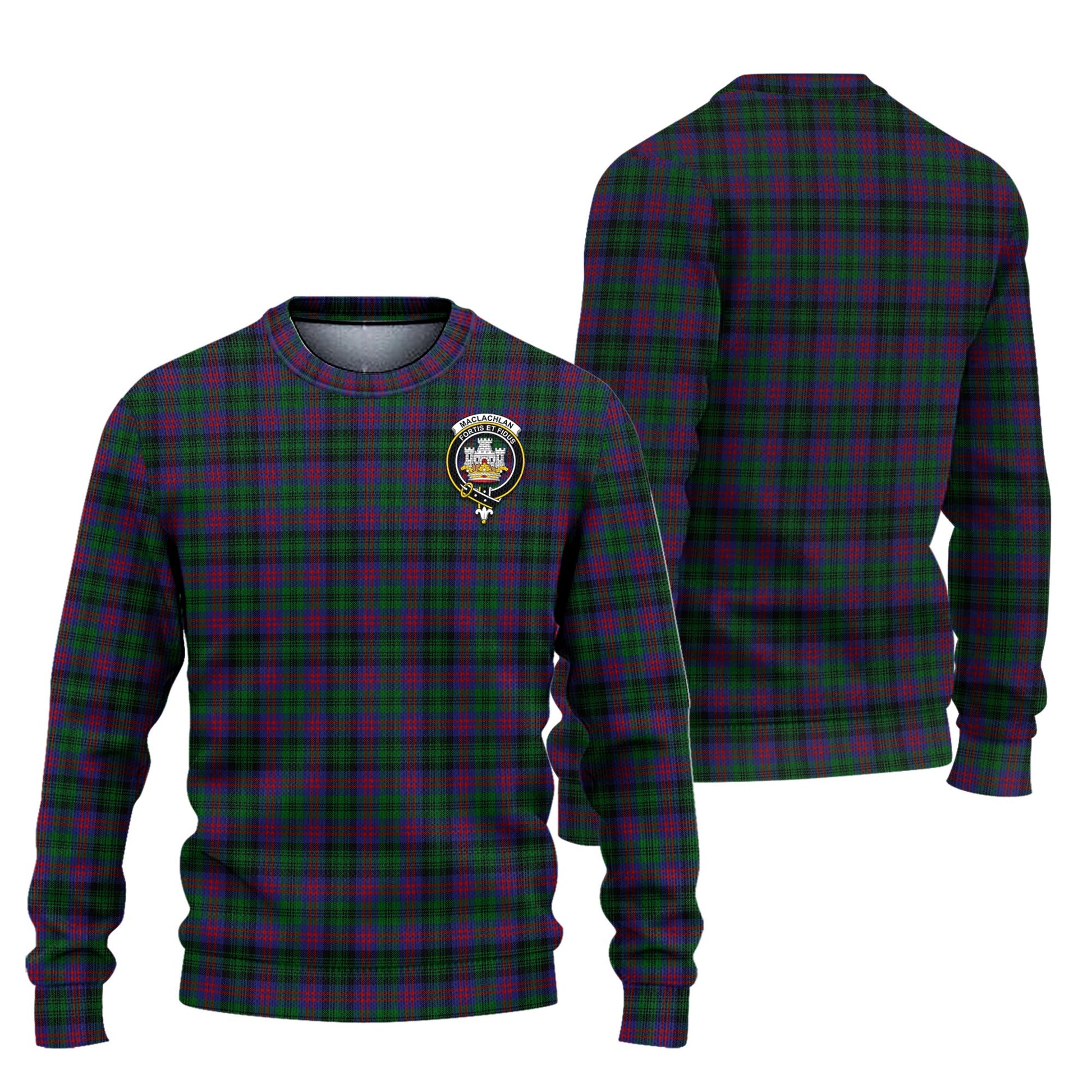 MacLachlan Hunting Tartan Knitted Sweater with Family Crest Unisex - Tartanvibesclothing