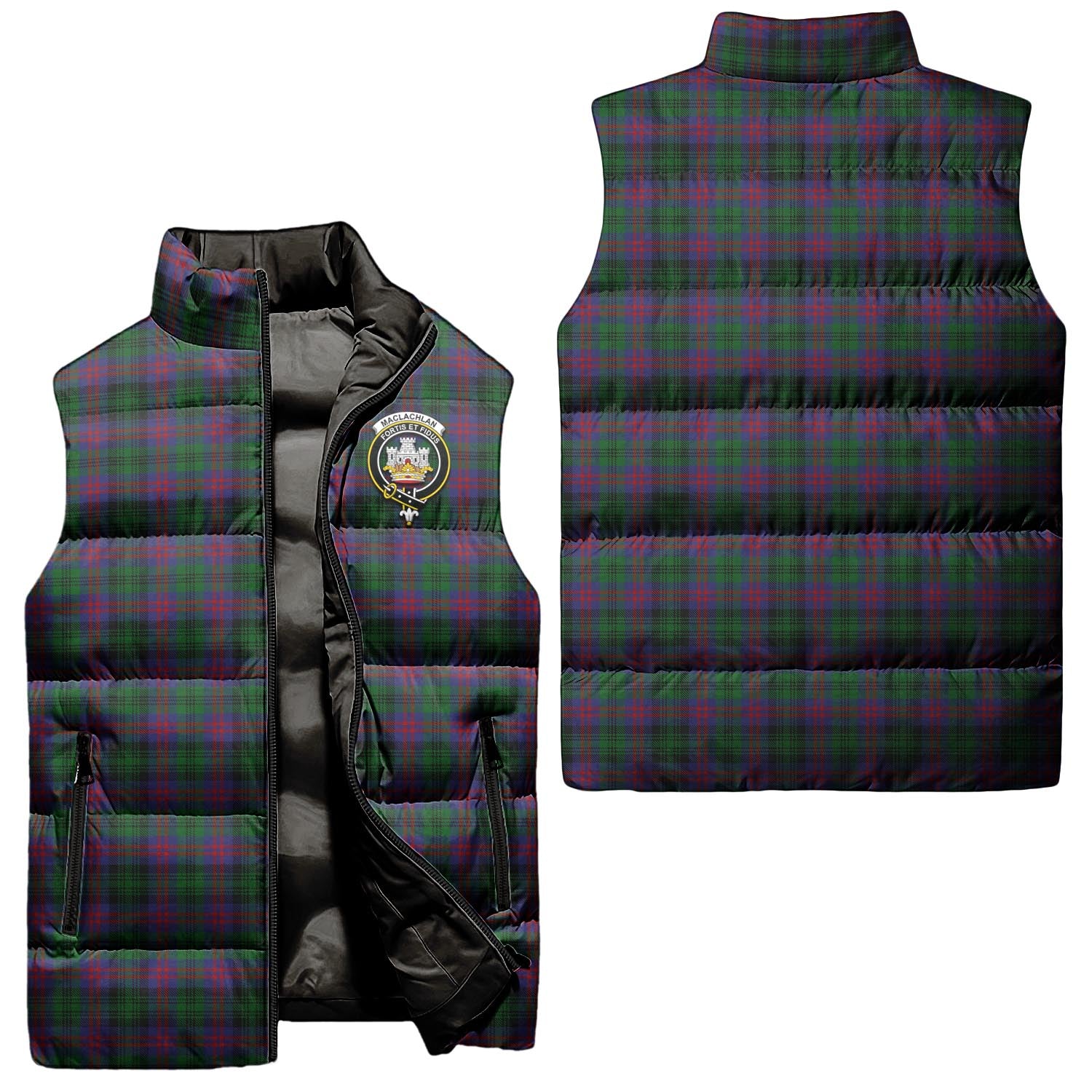 MacLachlan Hunting Tartan Sleeveless Puffer Jacket with Family Crest Unisex - Tartanvibesclothing