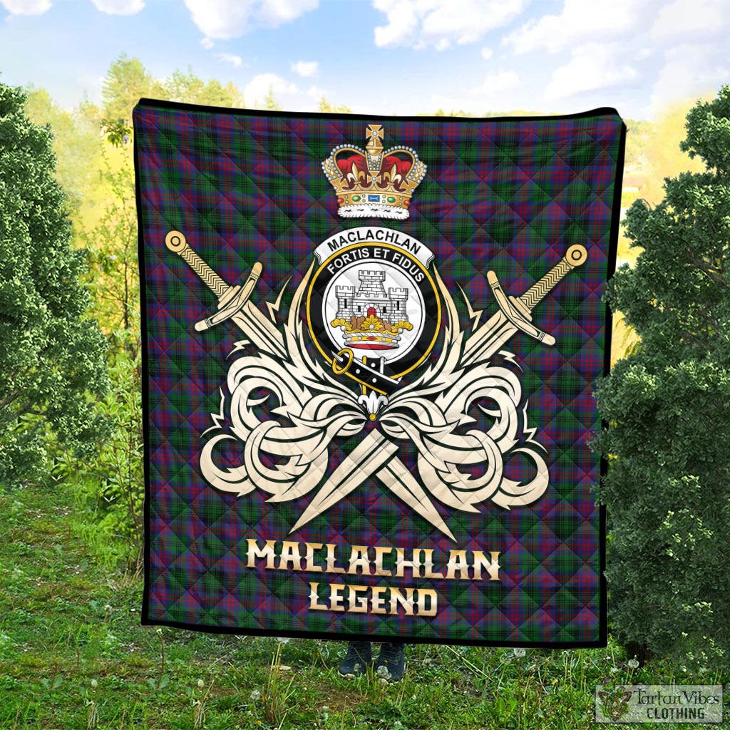 Tartan Vibes Clothing MacLachlan Hunting Tartan Quilt with Clan Crest and the Golden Sword of Courageous Legacy