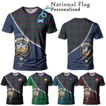 MacLachlan Hunting Tartan T-Shirt with Personalised National Flag and Family Crest Half Style