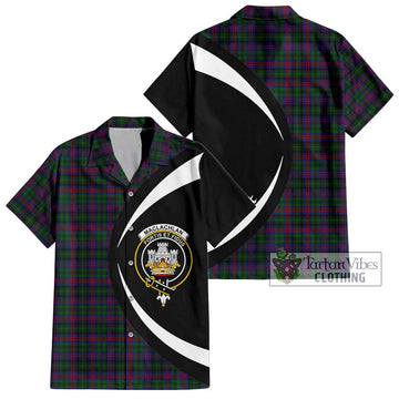 MacLachlan Hunting Tartan Short Sleeve Button Up with Family Crest Circle Style