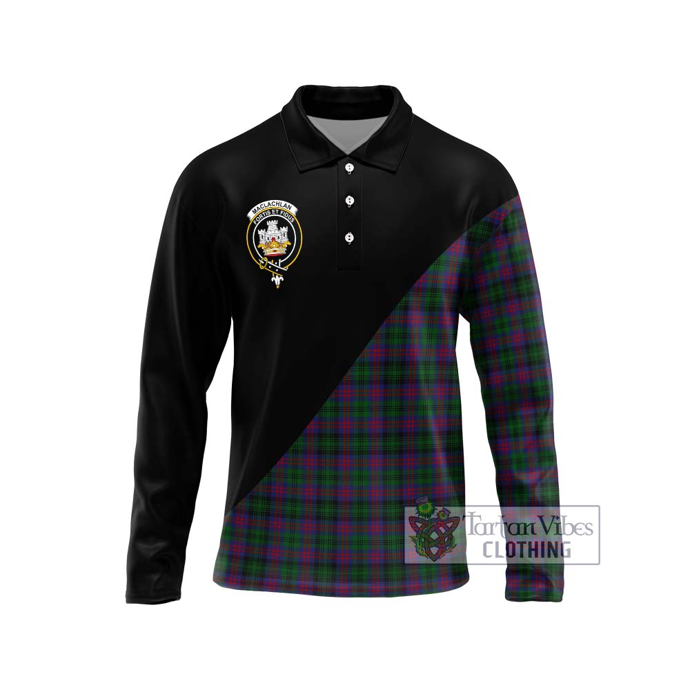 MacLachlan Hunting Tartan Long Sleeve Polo Shirt with Family Crest and Military Logo Style Unisex - Tartanvibesclothing Shop