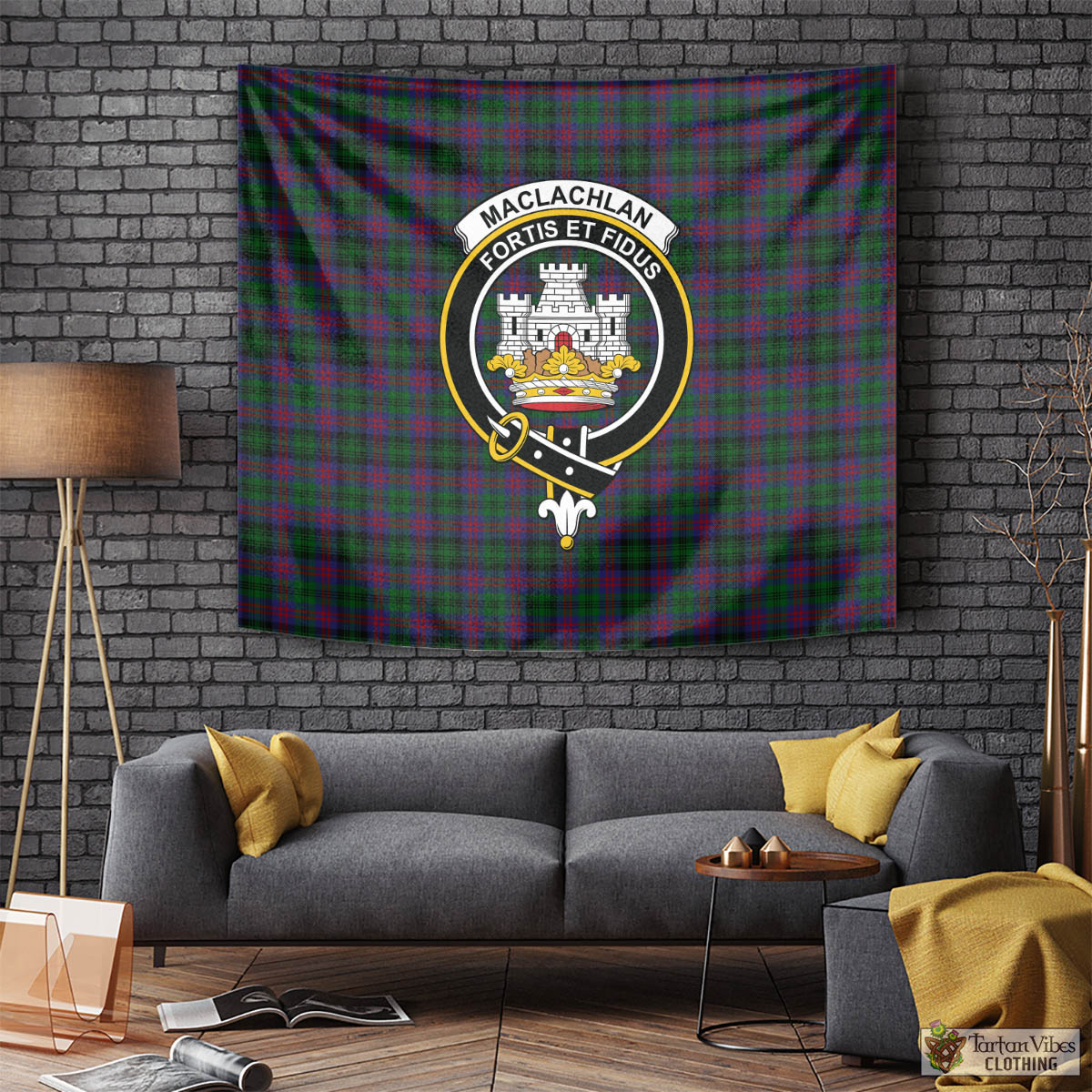 Tartan Vibes Clothing MacLachlan Hunting Tartan Tapestry Wall Hanging and Home Decor for Room with Family Crest