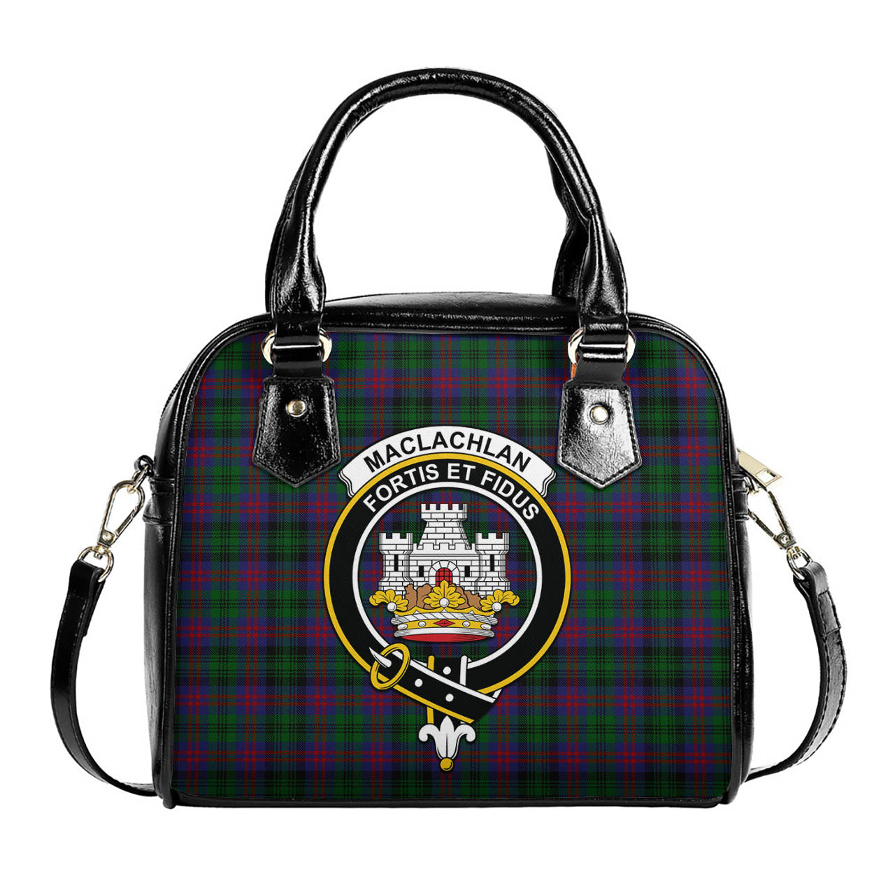 MacLachlan Hunting Tartan Shoulder Handbags with Family Crest One Size 6*25*22 cm - Tartanvibesclothing