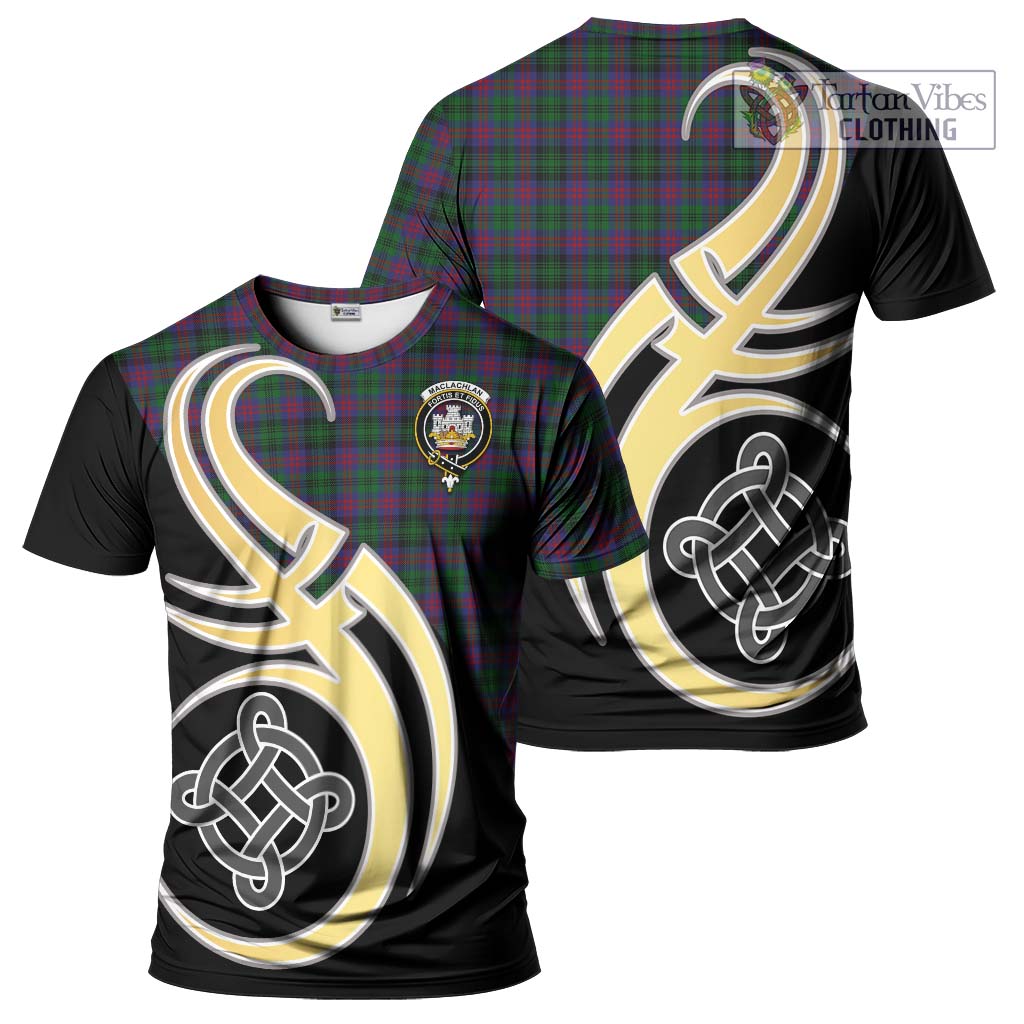 Tartan Vibes Clothing MacLachlan Hunting Tartan T-Shirt with Family Crest and Celtic Symbol Style