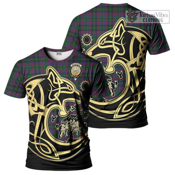 MacLachlan Hunting Tartan T-Shirt with Family Crest Celtic Wolf Style