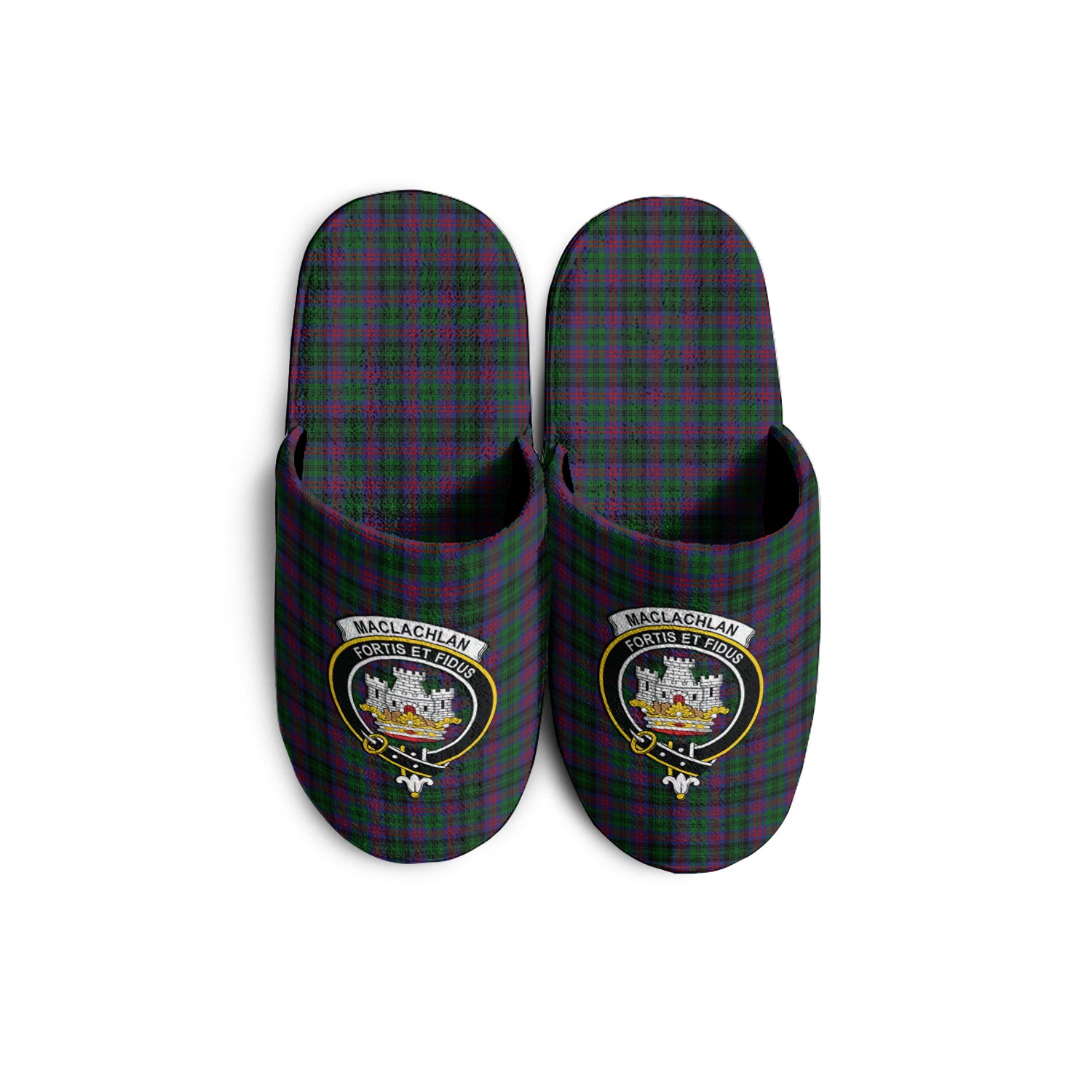 MacLachlan Hunting Tartan Home Slippers with Family Crest - Tartanvibesclothing