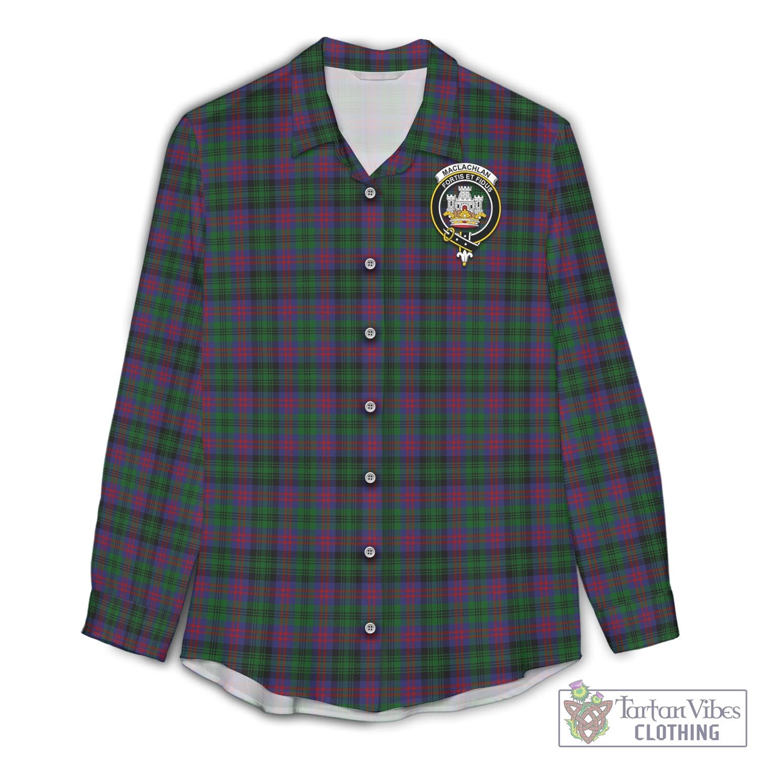 Tartan Vibes Clothing MacLachlan Hunting Tartan Womens Casual Shirt with Family Crest