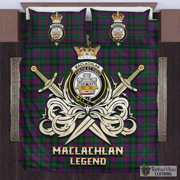 MacLachlan Hunting Tartan Bedding Set with Clan Crest and the Golden Sword of Courageous Legacy