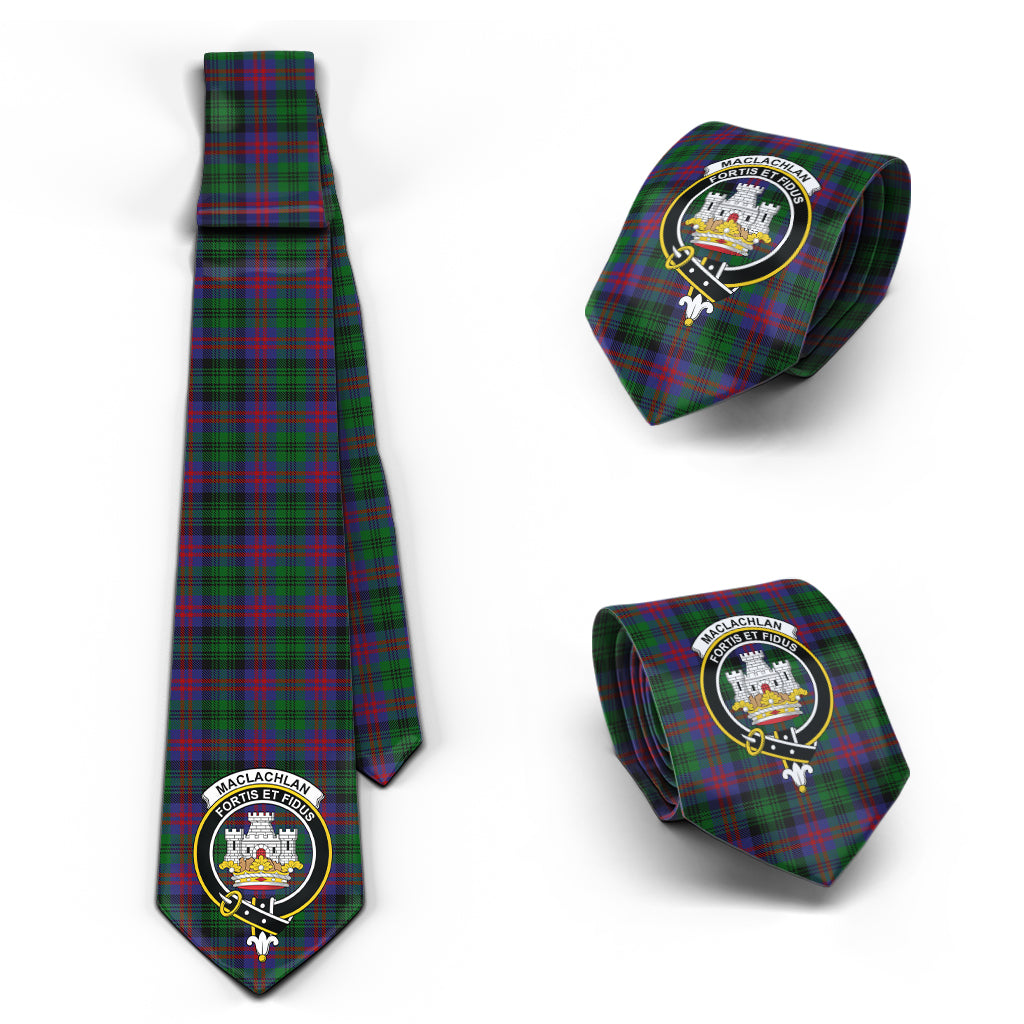 MacLachlan Hunting Tartan Classic Necktie with Family Crest Necktie One Size - Tartan Vibes Clothing