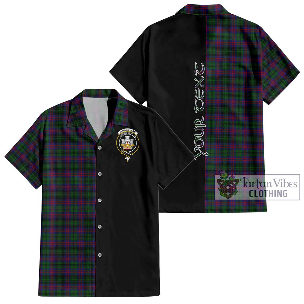 MacLachlan Hunting Tartan Short Sleeve Button Shirt with Family Crest and Half Of Me Style Kid - Tartanvibesclothing Shop