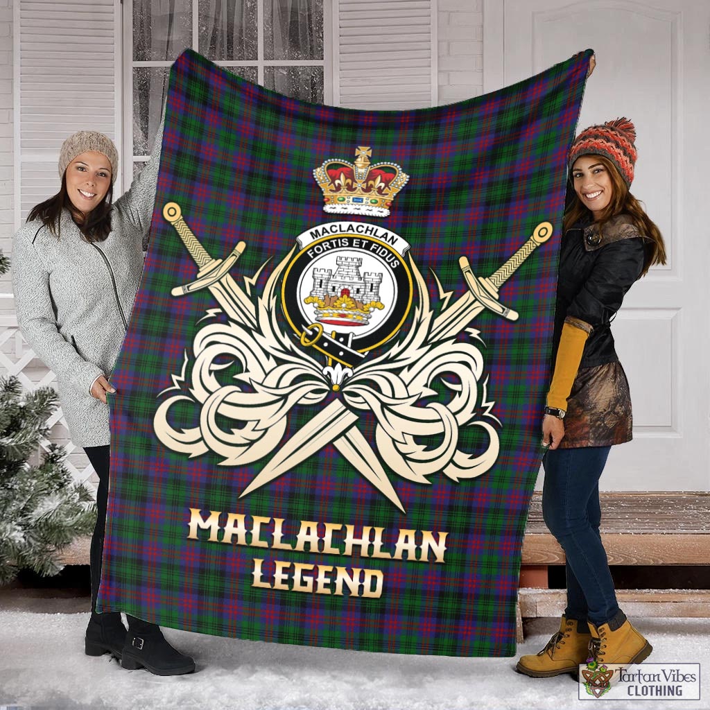 Tartan Vibes Clothing MacLachlan Hunting Tartan Blanket with Clan Crest and the Golden Sword of Courageous Legacy