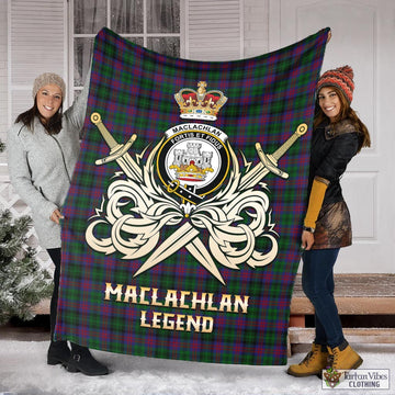 MacLachlan Hunting Tartan Blanket with Clan Crest and the Golden Sword of Courageous Legacy