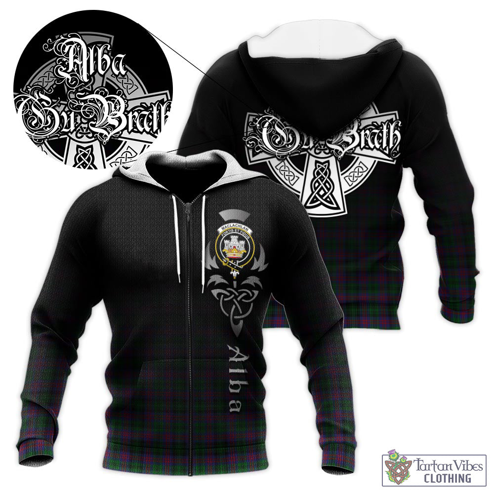 Tartan Vibes Clothing MacLachlan Hunting Tartan Knitted Hoodie Featuring Alba Gu Brath Family Crest Celtic Inspired