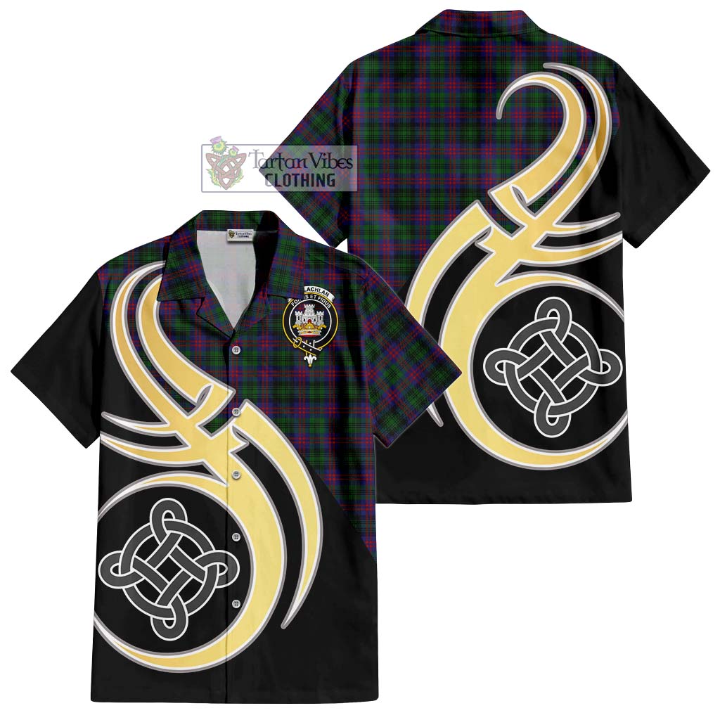 MacLachlan Hunting Tartan Short Sleeve Button Shirt with Family Crest and Celtic Symbol Style - Tartan Vibes Clothing