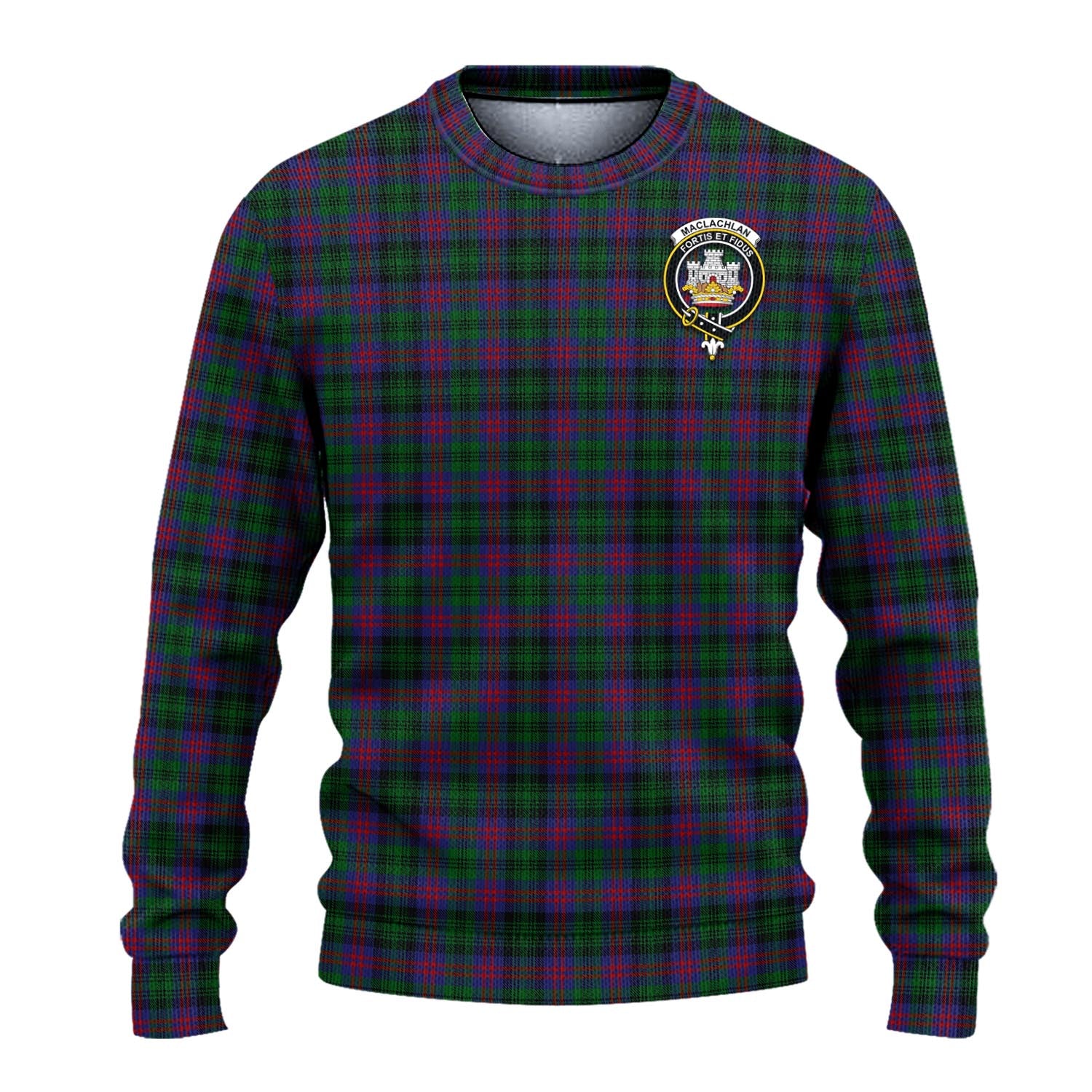 MacLachlan Hunting Tartan Knitted Sweater with Family Crest - Tartanvibesclothing