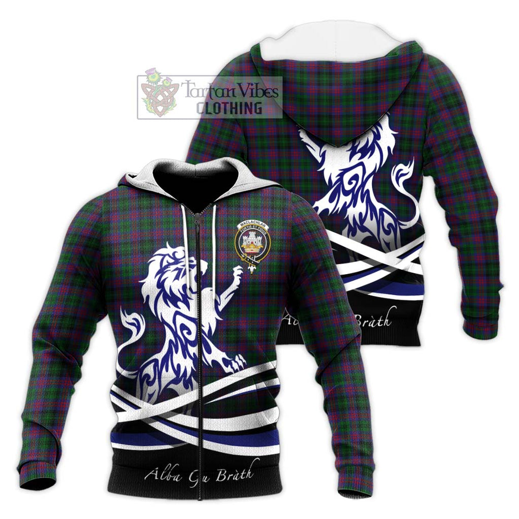 MacLachlan Hunting Tartan Knitted Hoodie with Alba Gu Brath Regal Lion Emblem Unisex Knitted Zip Hoodie - Tartanvibesclothing Shop