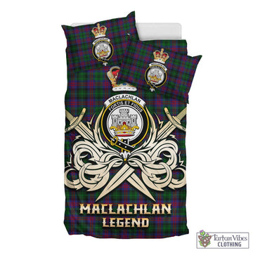 MacLachlan Hunting Tartan Bedding Set with Clan Crest and the Golden Sword of Courageous Legacy