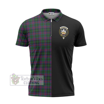 MacLachlan Hunting Tartan Zipper Polo Shirt with Family Crest and Half Of Me Style