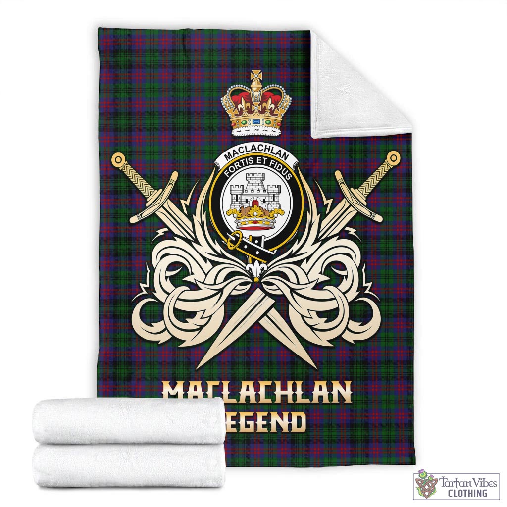 Tartan Vibes Clothing MacLachlan Hunting Tartan Blanket with Clan Crest and the Golden Sword of Courageous Legacy