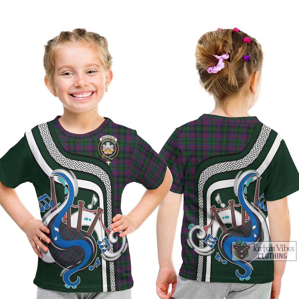 Tartan Vibes Clothing MacLachlan Hunting Tartan Kid T-Shirt with Epic Bagpipe Style