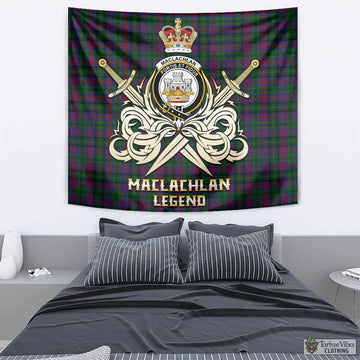 MacLachlan Hunting Tartan Tapestry with Clan Crest and the Golden Sword of Courageous Legacy