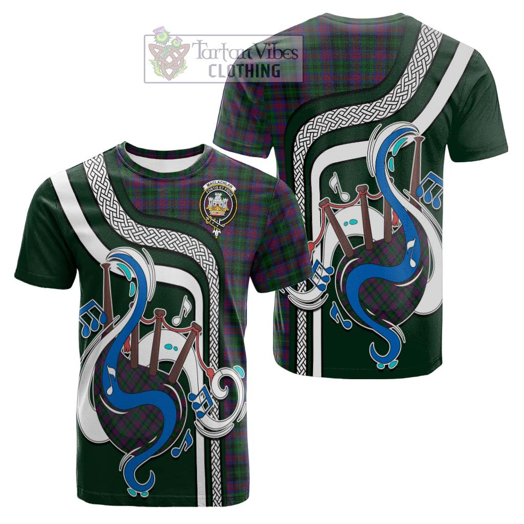 Tartan Vibes Clothing MacLachlan Hunting Tartan Cotton T-shirt with Epic Bagpipe Style