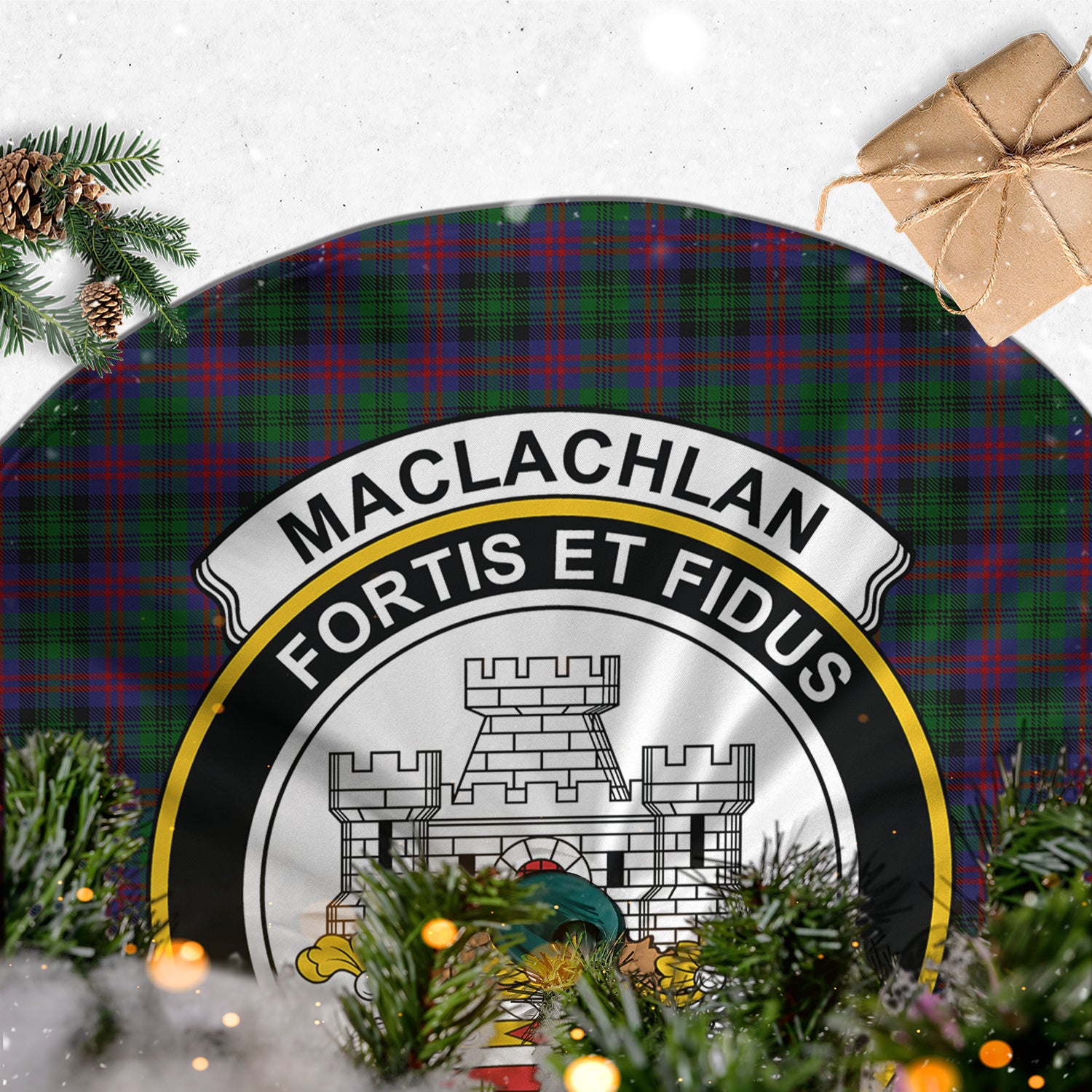 MacLachlan Hunting Tartan Christmas Tree Skirt with Family Crest - Tartanvibesclothing