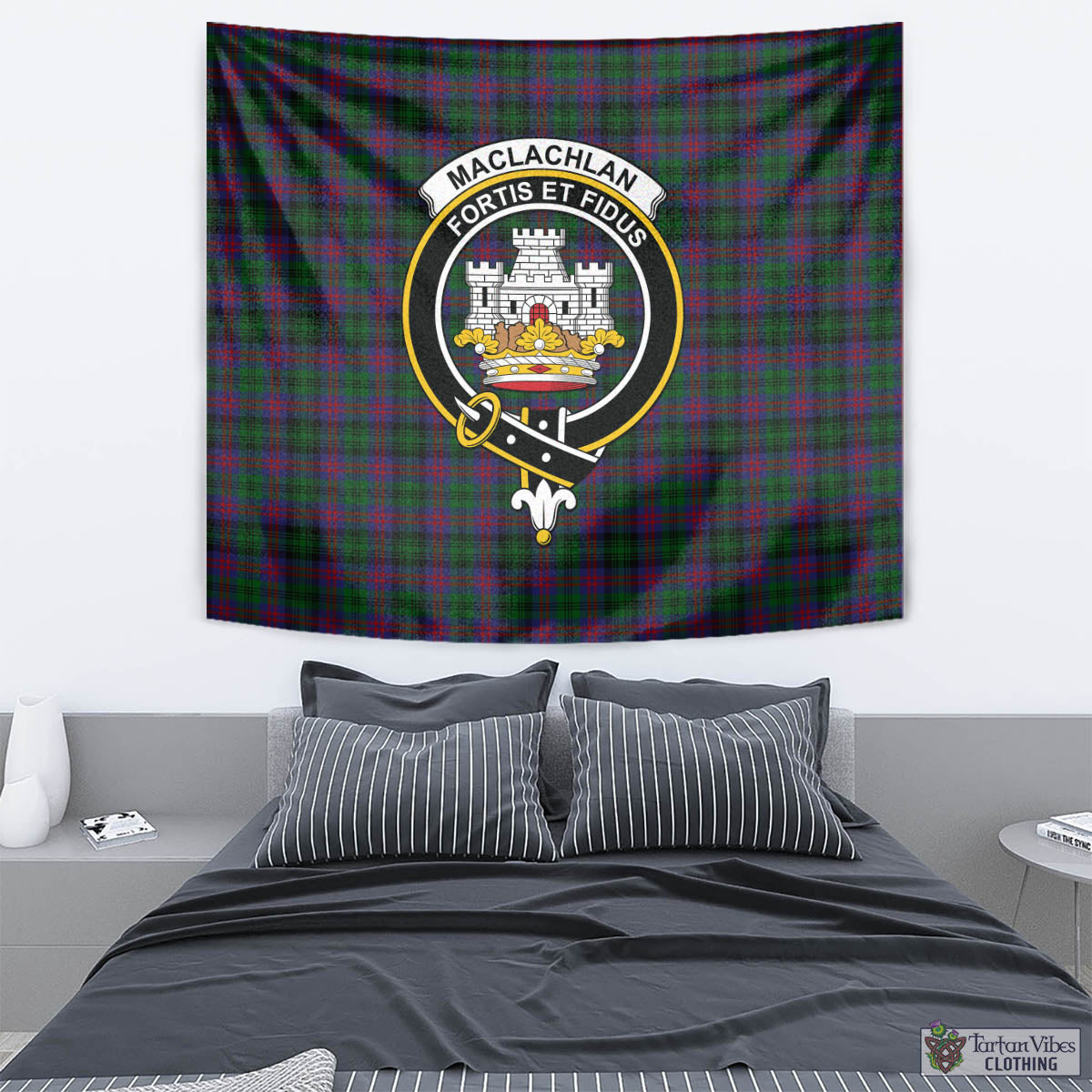 Tartan Vibes Clothing MacLachlan Hunting Tartan Tapestry Wall Hanging and Home Decor for Room with Family Crest