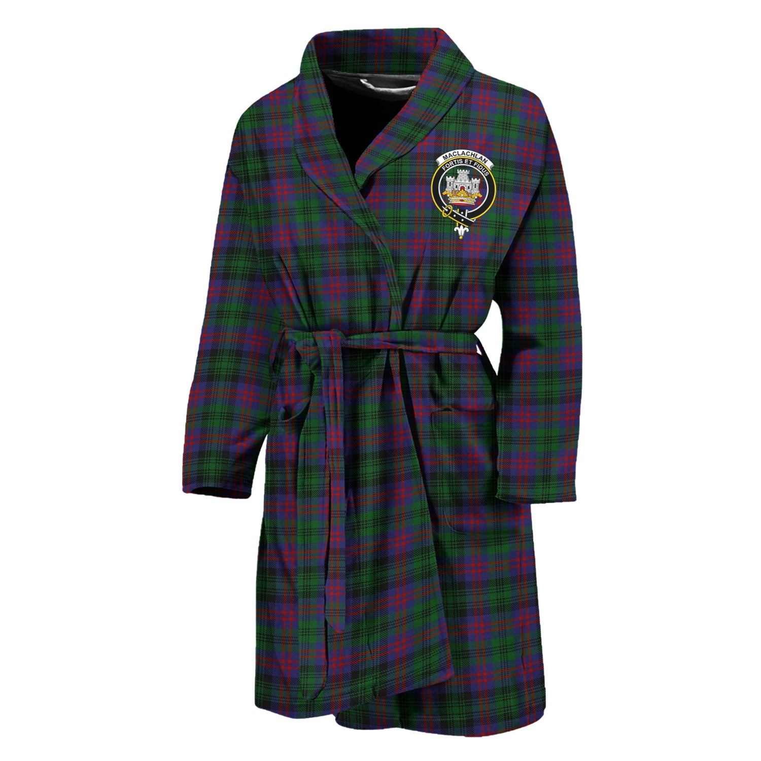 MacLachlan Hunting Tartan Bathrobe with Family Crest Unisex M - Tartan Vibes Clothing