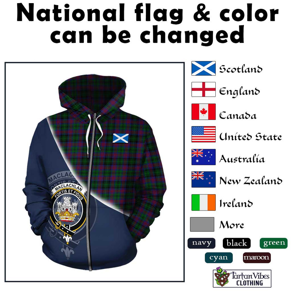 MacLachlan Hunting Tartan Hoodie with Personalised National Flag and Family Crest Half Style - Tartanvibesclothing Shop