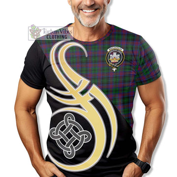 MacLachlan Hunting Tartan T-Shirt with Family Crest and Celtic Symbol Style