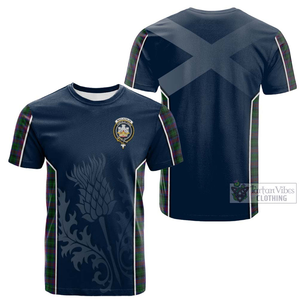 Tartan Vibes Clothing MacLachlan Hunting Tartan Cotton T-shirt with Family Crest and Scottish Thistle Vibes Sport Style